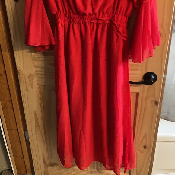 Red/Gold Flounce Sleeve Dress - Picture 6 of 6